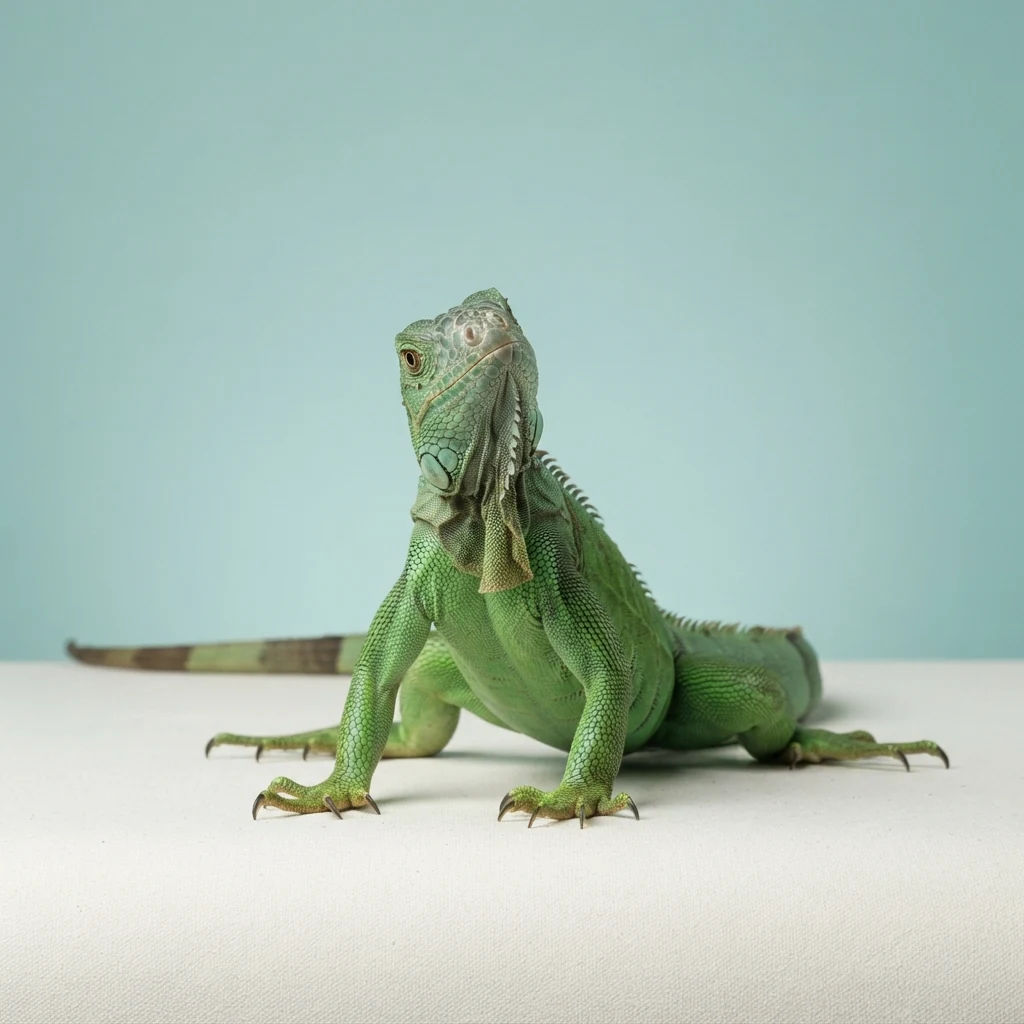 Iguana em fundo azul claro